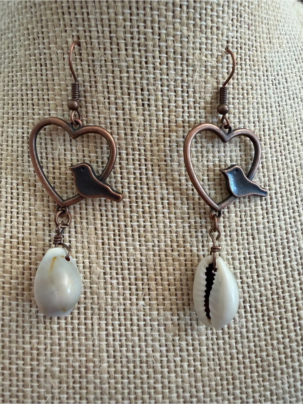 Boho Heart Bird Shell Drop Earrings | NWT Coastal Cottagecore